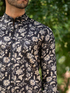 Miravan Men's Cotton Black Floral Printed Full Sleeve Slim Fit Shirt | Grocsy
