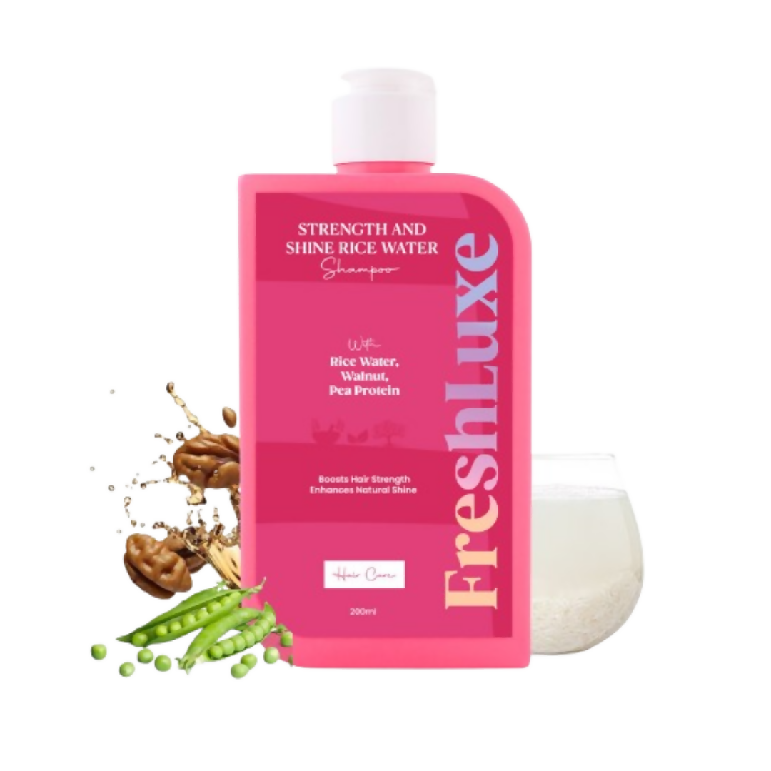 FreshLuxe Strength & Shine Shampoo Rice Water, Walnut Oil & Pea Protein For Damaged Hair & Reduce Split Ends | Grocsy