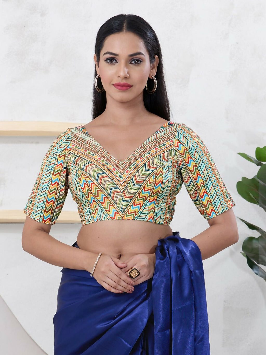 Joban Fashion Pista-Green Shift Elbow Sleeveless Back Open Blouse | Grocsy