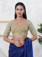 Joban Fashion Pista-Green Shift Elbow Sleeveless Back Open Blouse | Grocsy