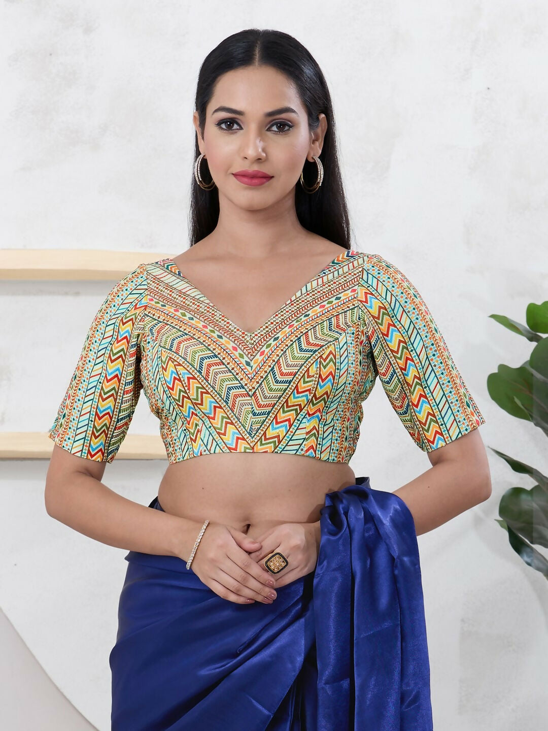 Joban Fashion Pista-Green Shift Elbow Sleeveless Back Open Blouse | Grocsy