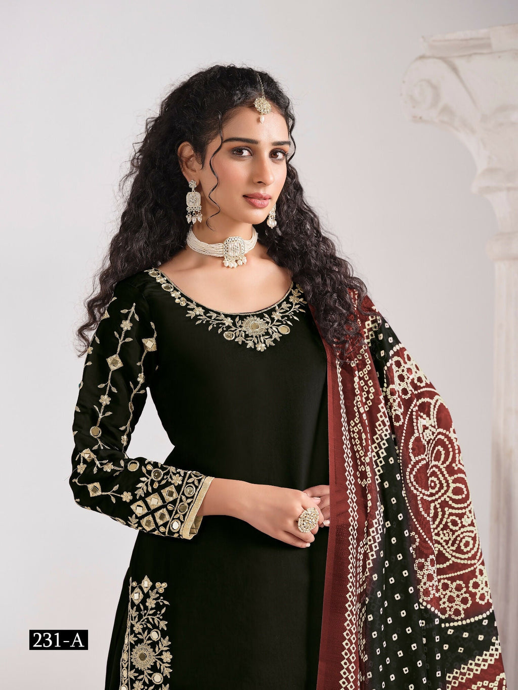 Anaita Black Roman Silk Stitched Suit with Embroidery & Real Mirror Work | Grocsy