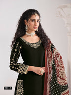 Anaita Black Roman Silk Stitched Suit with Embroidery & Real Mirror Work | Grocsy