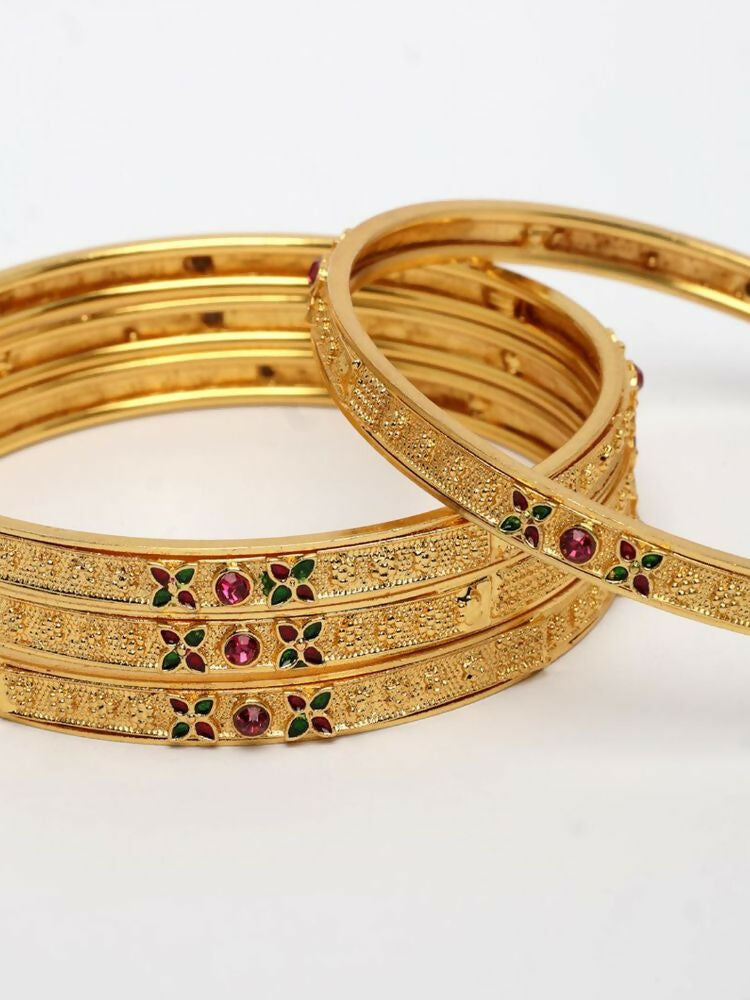 NVR Women Set of 4 Gold Plated Artificial Stone Bangle | Grocsy