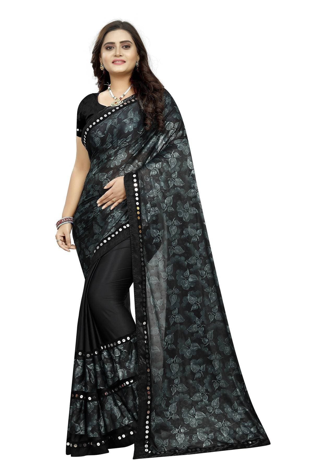 Vamika Black Lycra Blend Printed Saree | Grocsy
