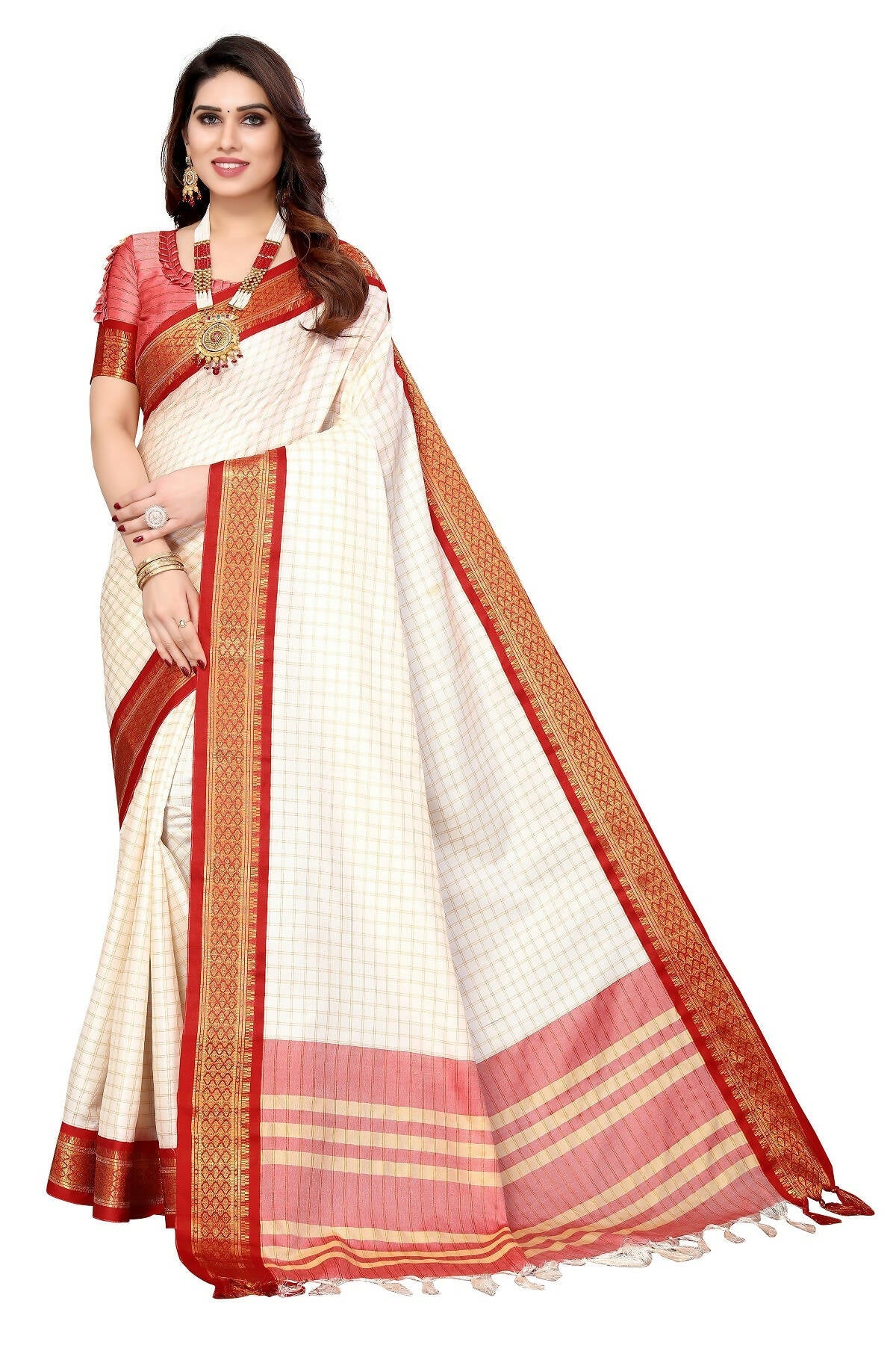 Vamika Weaving White Cotton Silk Saree | Grocsy