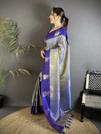 Joban Fashion Grey Intricate Zari Weaving Soft Silk Dharmavaram Saree | Grocsy