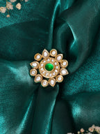 Ruby Raang Gold Polished Green Kundan Ring | Grocsy