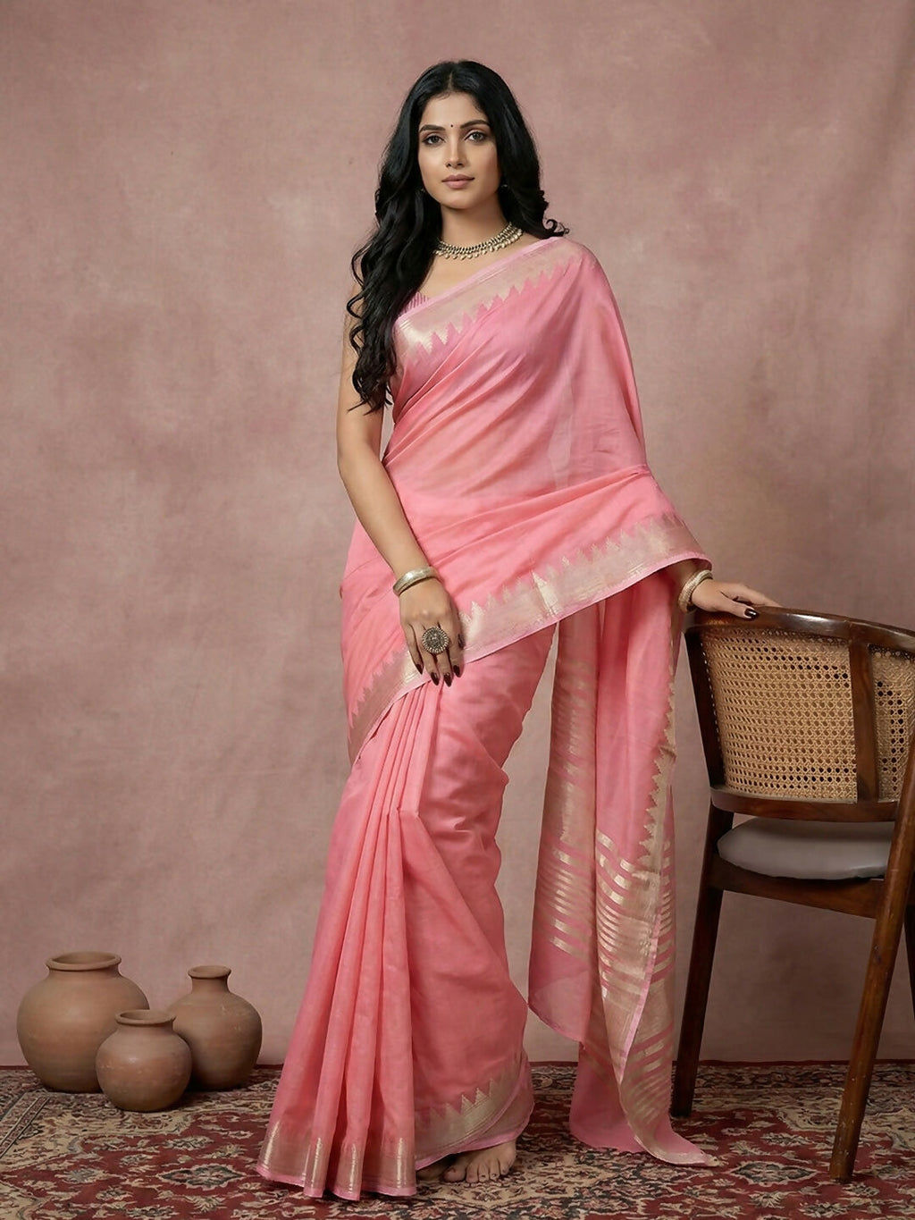 Shree Shyam Fashion Coral Pink Cotton Saree | Grocsy