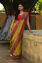 Joban Fashion Yellow Crepe Chiffon Pure Handloom Banarasi Silk Saree | Grocsy