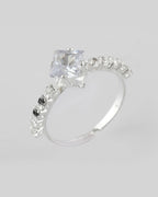 VOJ white CZ-detail Stainless Steel Cubic Zirconia Silver Plated Adjustable Finger Ring | Grocsy