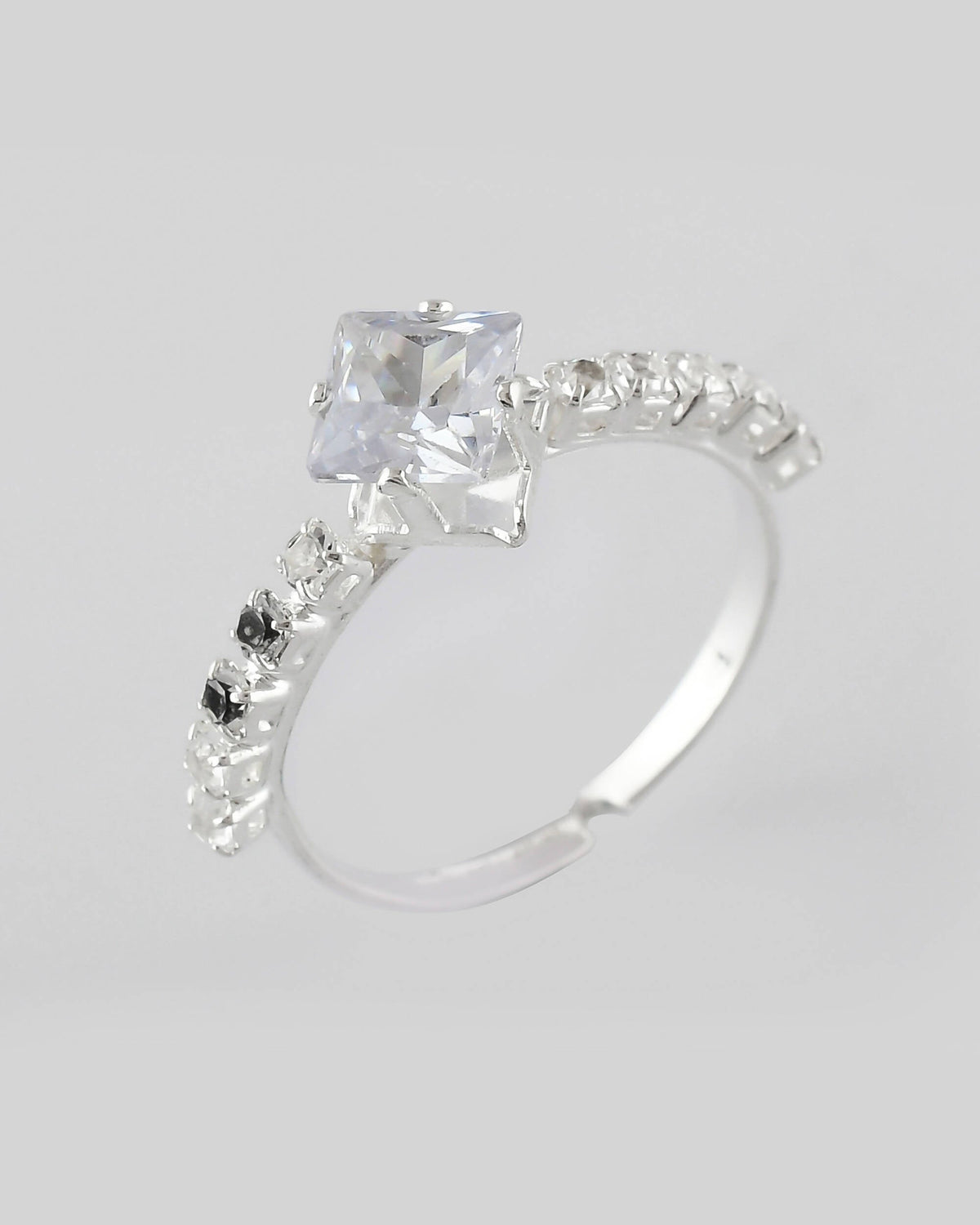 VOJ white CZ-detail Stainless Steel Cubic Zirconia Silver Plated Adjustable Finger Ring | Grocsy