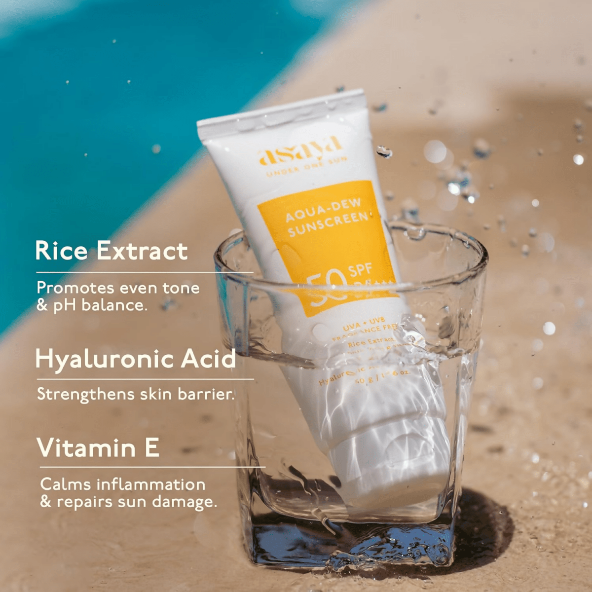 Asaya Aqua Dew Sunscreen SPF 50 PA+++ With Rice Extract For All Skin Types | Grocsy