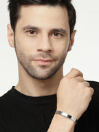 NVR Men's Set of 2 Black & Silver Stainless Steel Cuff Bracelet