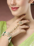 NVR Women's Green Gold-Polished Stone Studded Handcrafted Ring Bracelet | Grocsy