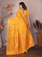 Joban Fashion Banarasi Orange Woven Soft Silk Saree | Grocsy