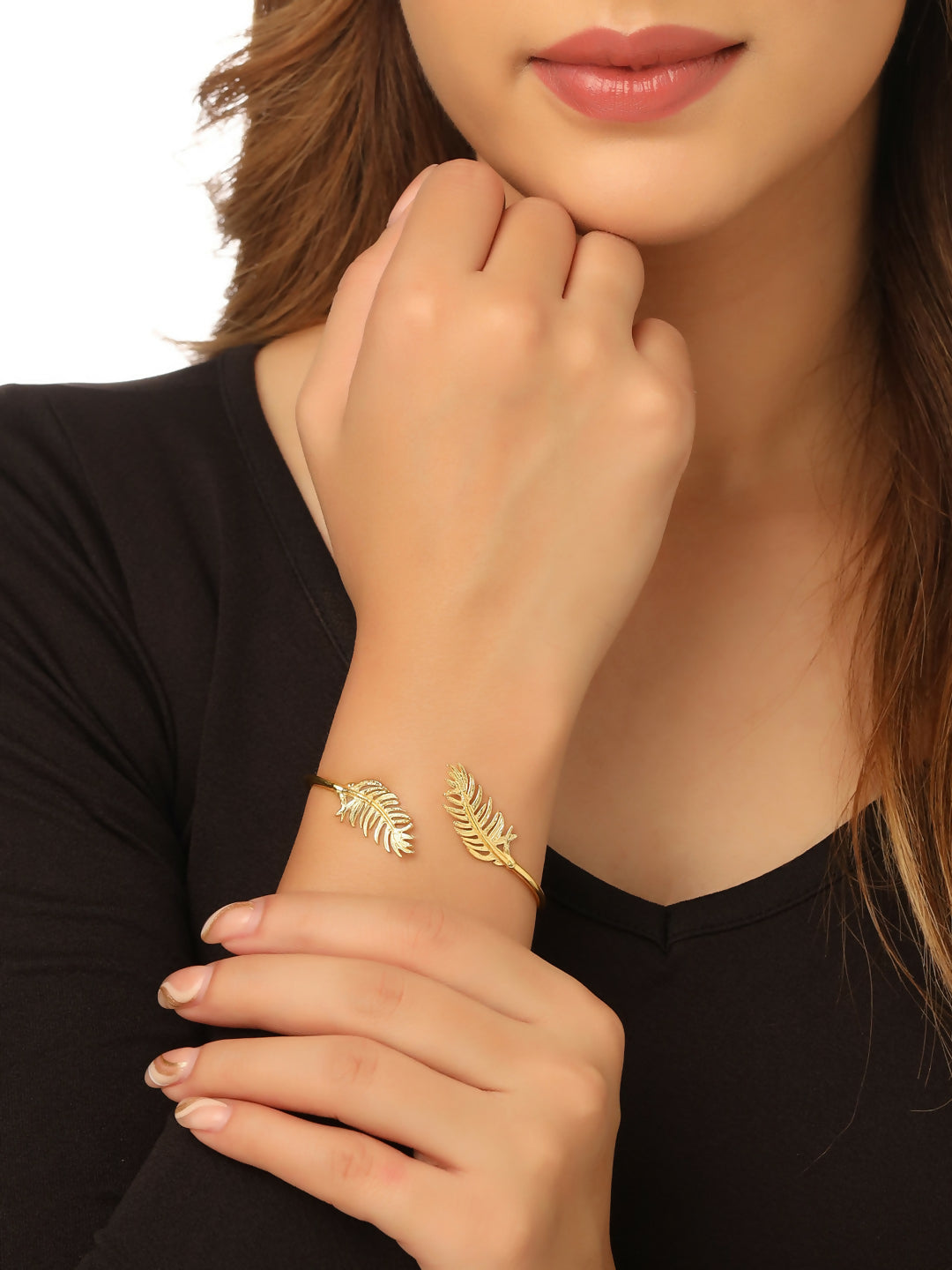 NVR Women Gold-Polished Adjustable Kada Bracelet | Grocsy