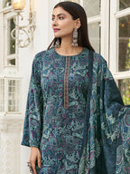 Jyoti Fashion Women's Navy Blue Velvet Digital Print with Resham Thread work Kurta with Trouser & Dupatta | Grocsy