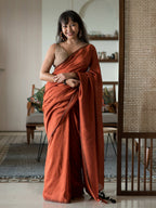 Suta Rust Solid Cotton Blend Saree | Grocsy