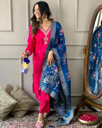 Partywear Designer Viscose Chanderi Red Stitched Suit With Dupatta - Anbazaar | Grocsy