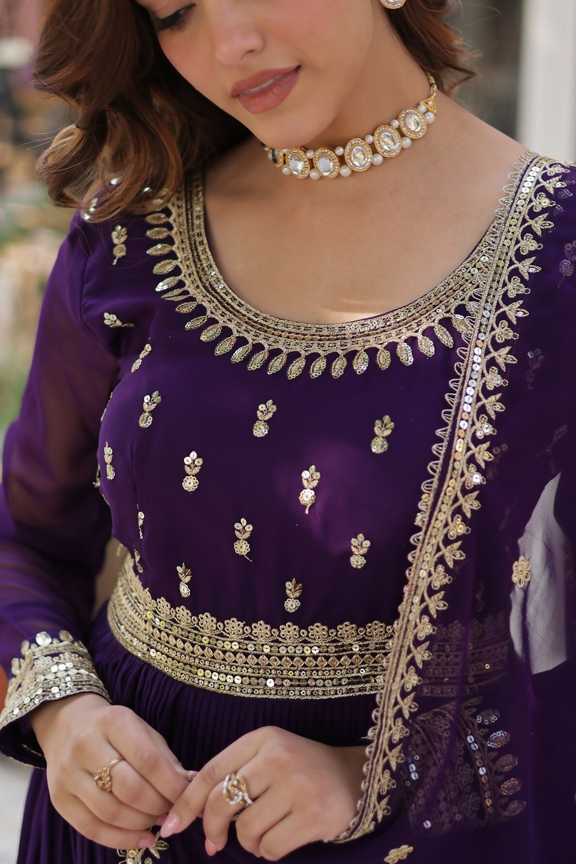 Joban Fashion Purple Georgette Sequence Embroidery Work Kurta Set | Grocsy