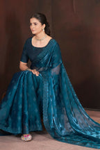 Vastranavya Rama Jimmy Choo Silk 3mm Sequence work with Cross Stitch Embroidery work & Cutwork Border Saree | Grocsy