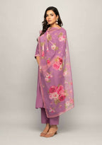 FIORRA Women's Lavender Creap A-Line Kurta Pant With Dupatta | Grocsy