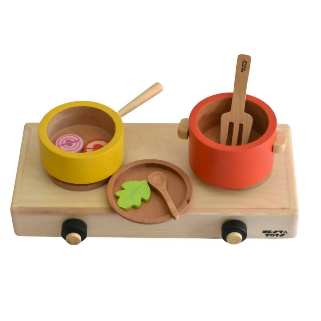 Nesta Toys Wooden Gas Stove and Cooking Set For Kids | Grocsy