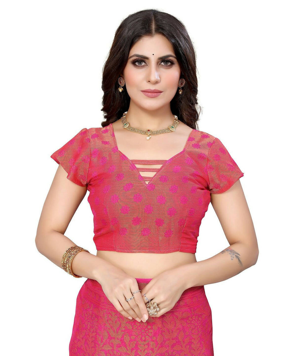 Vamika Pink Chiffon Brasso Bollywood Style Woven Saree (AARADHYA PINK) | Grocsy