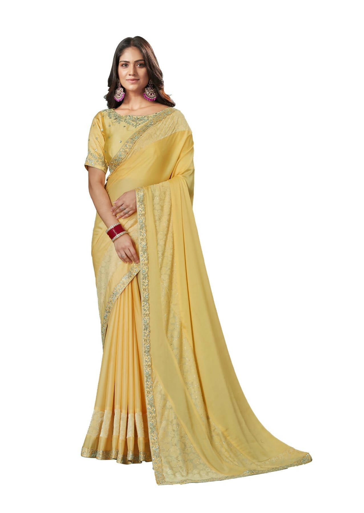 Mustard Silk Georgette Solid Saree With Unstitched Blouse Piece - Norita Ikshita | Grocsy