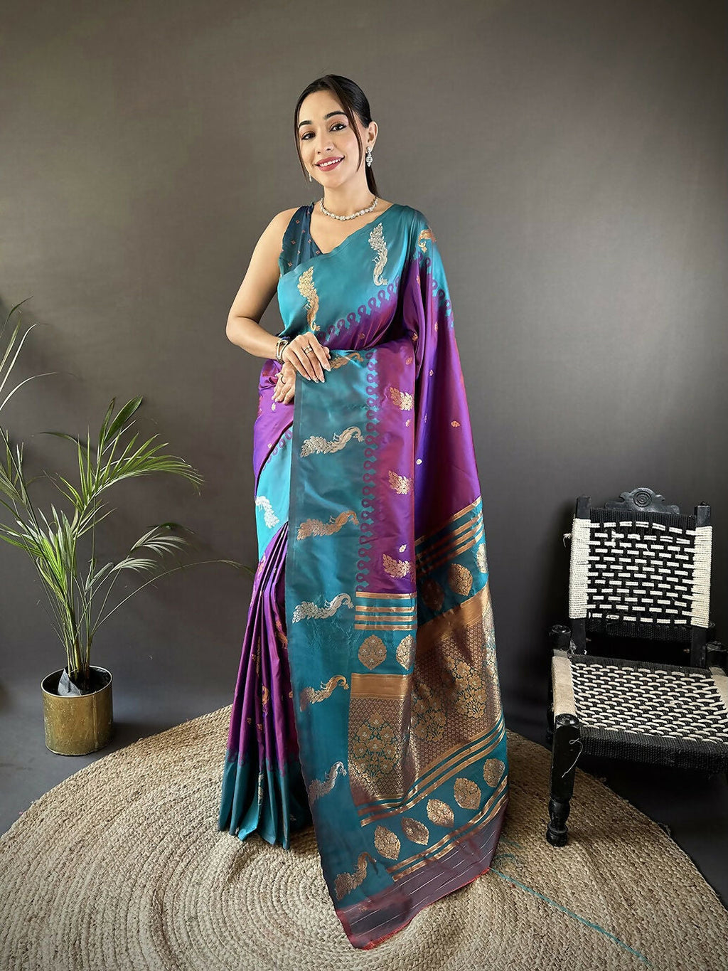 Joban Fashion Teal Peacock,Butti Banarasi Silk Sarees | Grocsy