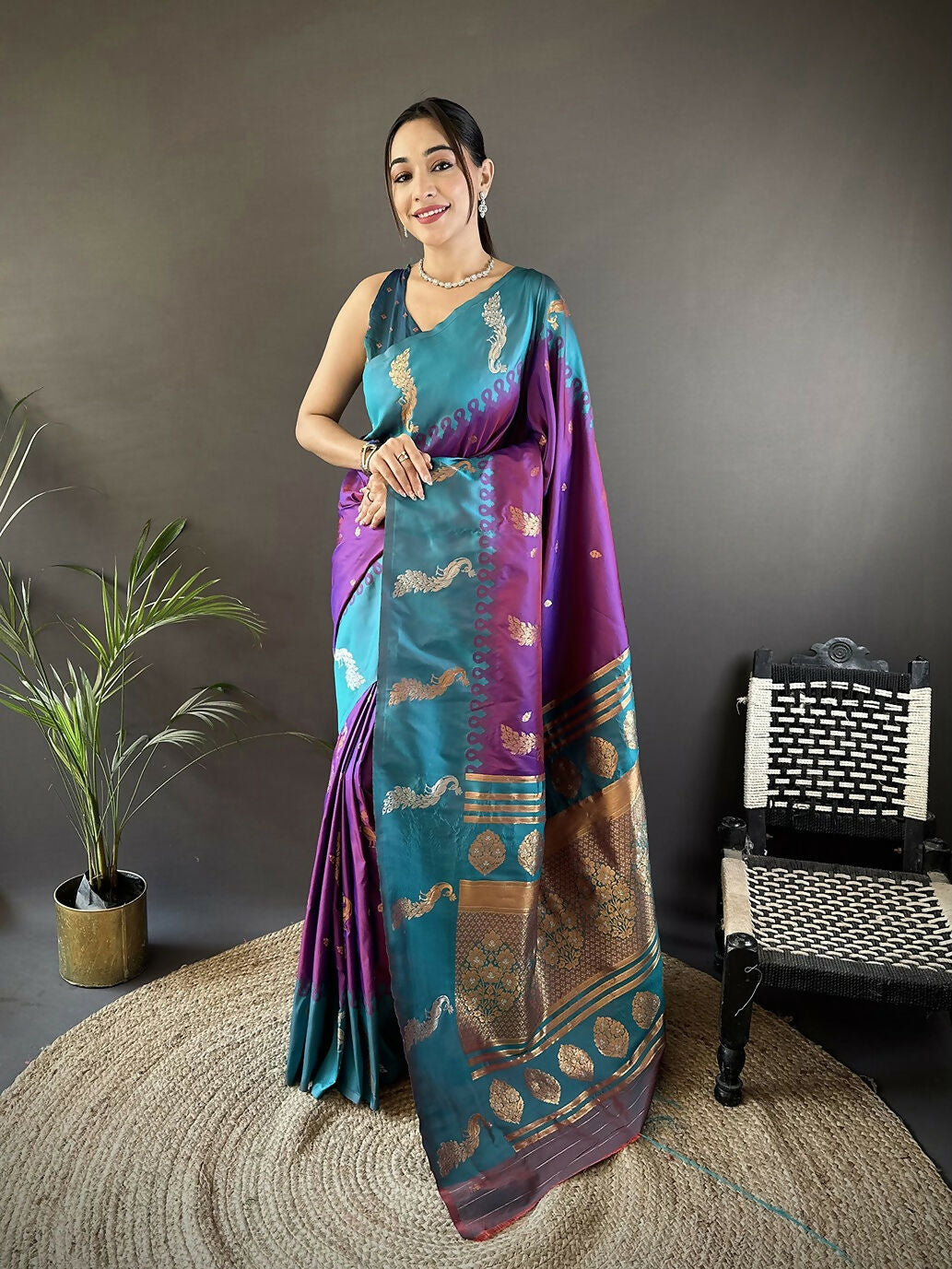 Joban Fashion Teal Peacock,Butti Banarasi Silk Sarees | Grocsy