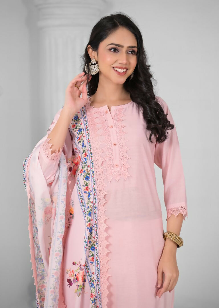 Ethnic Festive Wear Chanderi Viscose Light Peach Stitched Suit With Dupatta - Tanisha | Grocsy