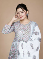 Miravan Women's Blue Printed With Gota Patti Work Anarkali Kurta With Dupatta | Grocsy