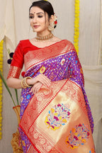 Jyoti Fashion Women's Purple Patola Silk Zari Woven Saree with Blouse | Grocsy