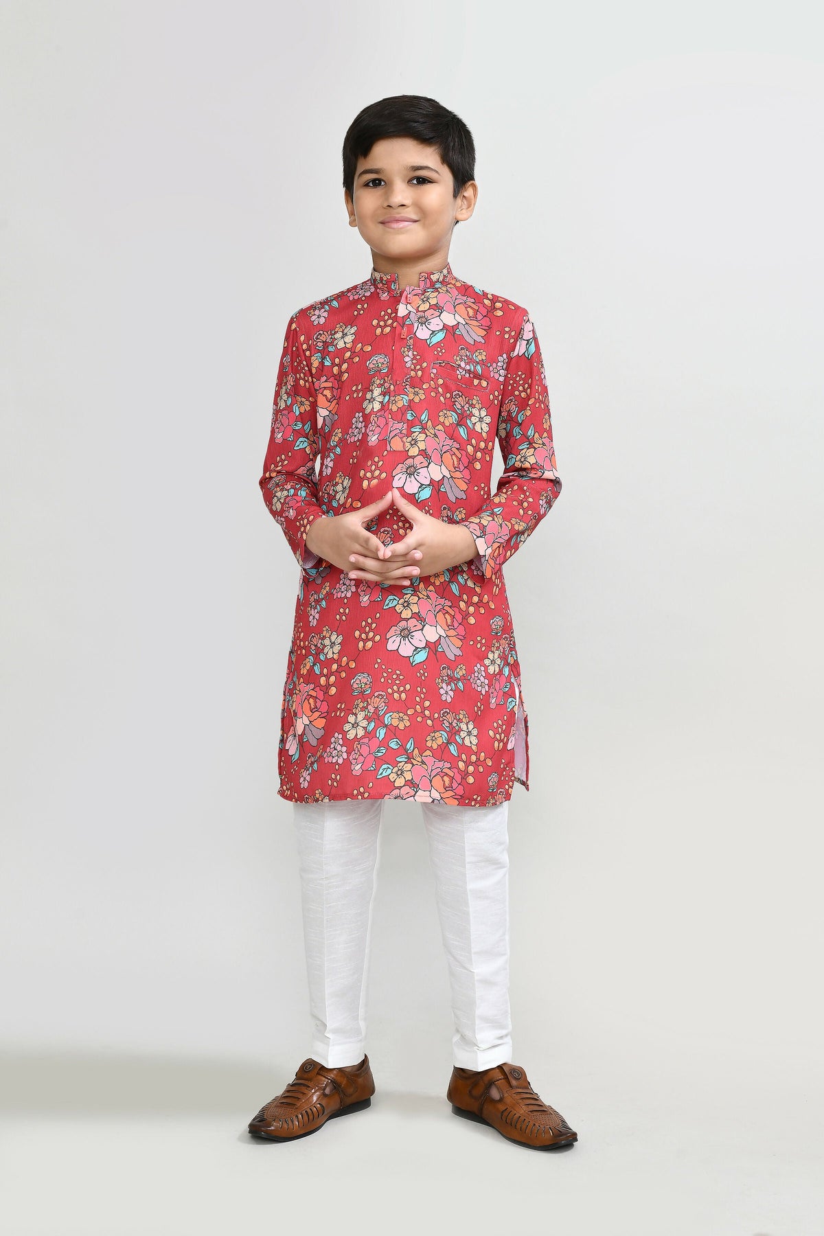 Joban Fashion Cotton Silk Red Kurta With Straight Fit Pant | Grocsy