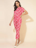 Janasya Women's Pink and White Cotton Printed Casual Regular Co-ords | Grocsy