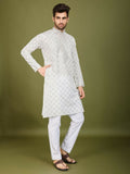 Vastranavya White Exclusive Festival Wear Viscose Silk Thread with Sequence Embroidered Work Kurta with Dupatta | Grocsy