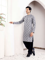 Grey Viscose Woven Jacquard Work Men's Kurta - Mahotsav | Grocsy