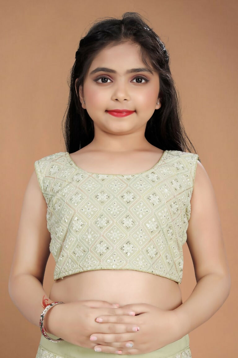 Wedding Designer Light Pista Heavy Fox Georgette Kidswear Lehenga - Aaradhna | Grocsy