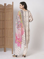 Off White Taby Silk Embroidery Work, Printed Kurta Set - Riya | Grocsy