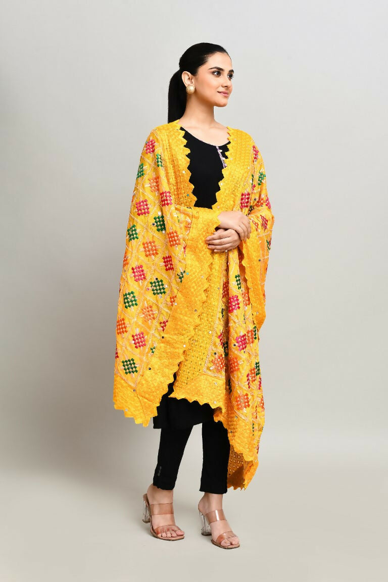 Joban Fashion Multi Color Cotton Embroidery Work Phulkari Dupatta | Grocsy