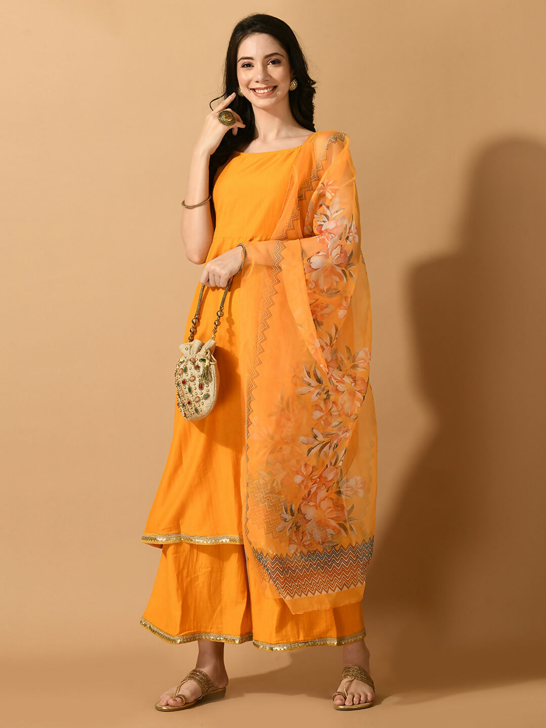 Myshka Women's Yellow Solid Party Kurta Sets | Grocsy