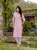 Aramya Straight Soft Cotton Floral Print Women's Kurta Set - Pink | Grocsy