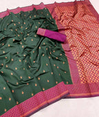DEIANA'S Beautiful Designer Golden zari Soft Lichi Silk Saree - Green | Grocsy
