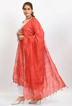 Mominos Fashion Moeza Women's Linen Cotton Silver Border Red Dupatta | Grocsy