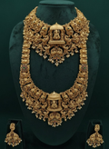 Jewel City Grand South Indian Temple Bridal Necklace Set for Women – Antique Gold-Plated Lakshmi Haram with Choker & Jhumka | Grocsy