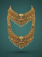 Jewel City Grand South Indian Temple Bridal Necklace Set for Women – Antique Gold-Plated Lakshmi Haram with Choker & Jhumka | Grocsy