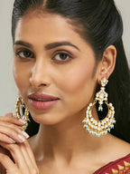 Nuyug 22K Gold-Plated Kundan Stone Studded & Pearl Beaded Chandbalis | Grocsy