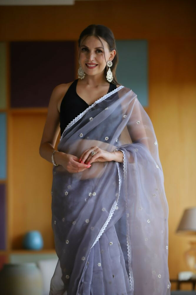 Vamsee Manbhari Purple Organza Saree | Grocsy